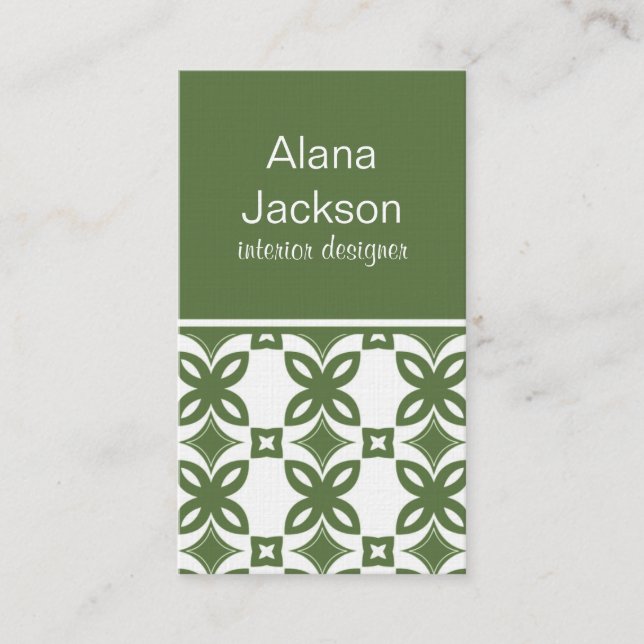 Carte de visite de fleurs Art déco, Sage Green (Devant)
