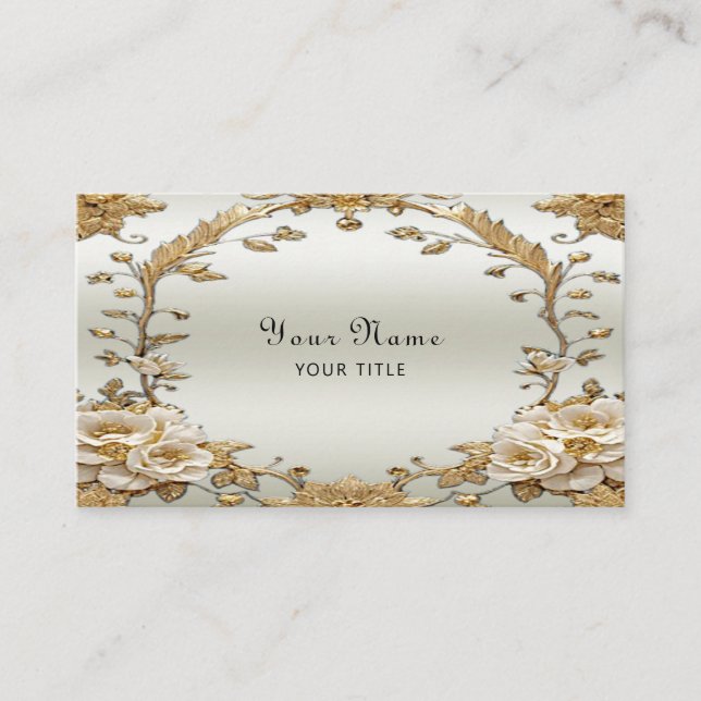 Carte de visite de fleurs blanches ornées dorées (Devant)