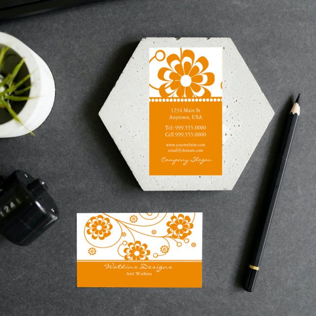 Carte de visite de fleurs de défilement orange (Orange Scroll Blooms Business Card)