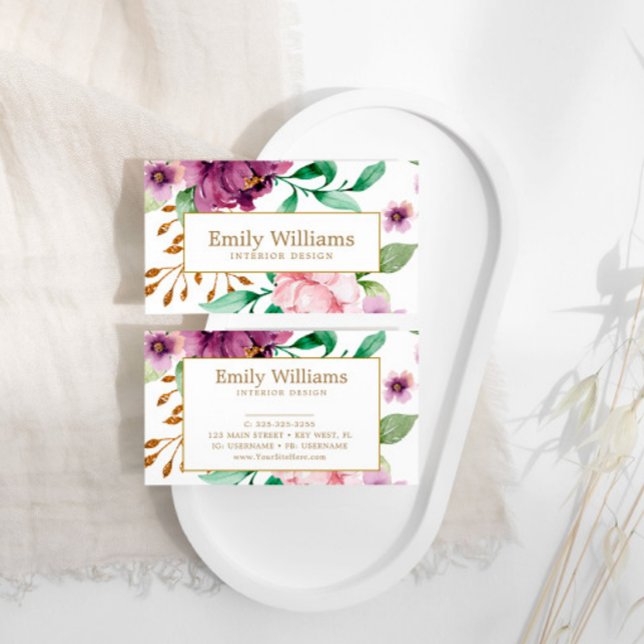 Carte de visite de fleurs Roses rose et violet (Créateur téléchargé)