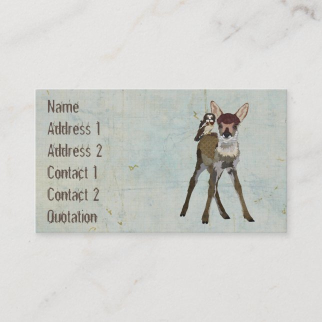 Carte de visite de grunge de faon et de hibou (Devant)
