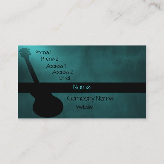 Carte de visite de guitare noire, Turquoise (Devant)