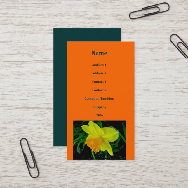 Carte de visite de jonquille orange jaune (Devant/Arrière en situation)