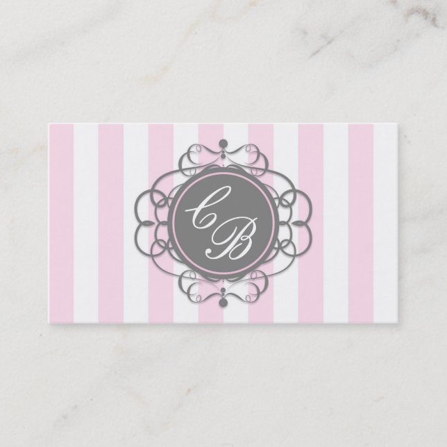Carte de visite de la boutique chic à rayures rose (Devant)