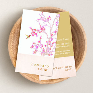 Carte de visite de la branche des colibris rose