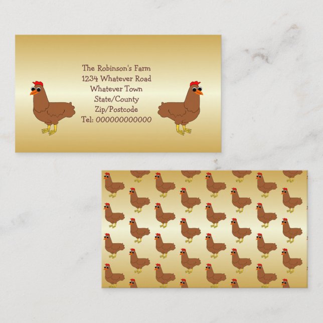 Carte de visite de la ferme de design de poulet (Devant / Derrière)