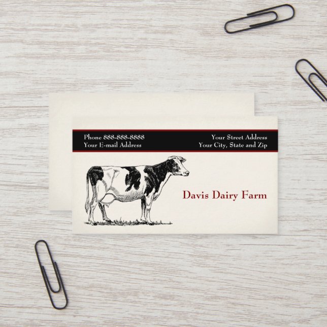 Carte de visite de la ferme laitière de bovins (Devant/Arrière en situation)