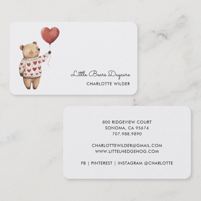 Carte de visite de la garderie Cute Little Bear (Devant / Derrière)