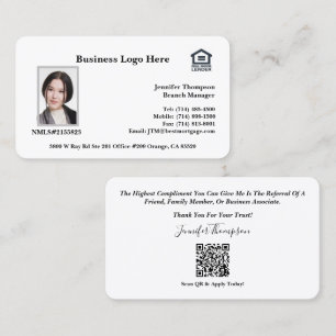 Carte de visite de l'agent de prêt