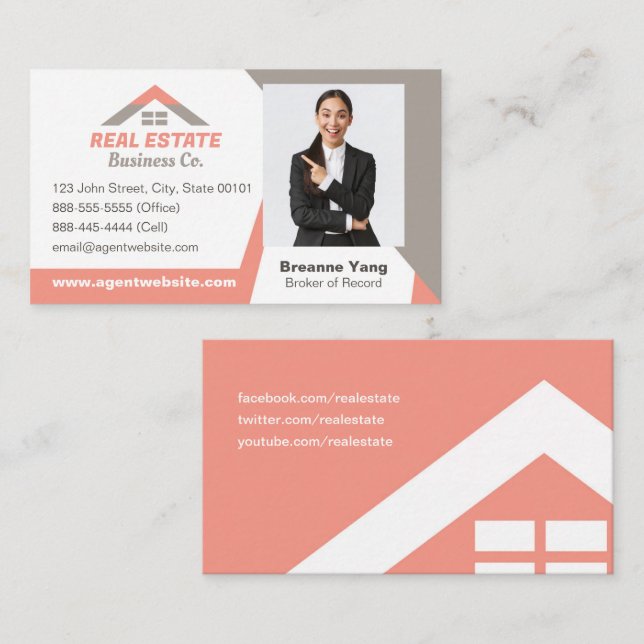 Carte de visite de l'agent immobilier en rose cora (Devant / Derrière)