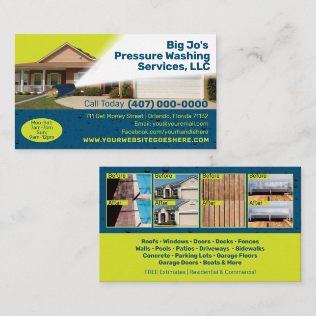 Carte de visite de lavage sous pression/alimentati (Devant / Derrière)