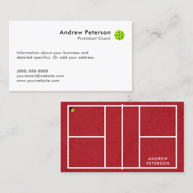 Carte de visite de l'entraîneur de Pickleball Red  (Devant / Derrière)