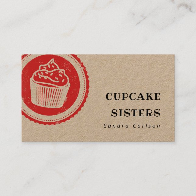 carte de visite de l'estampille rouge de cupcakes  (Devant)