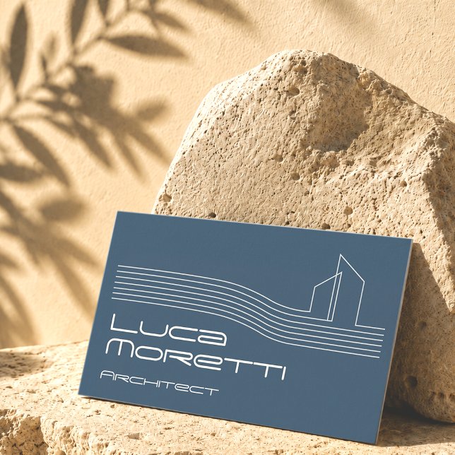 Carte de visite de l'immobilier avec logo de bâtim (A beautiful navy look for a super premium minimalist business card for architects!)