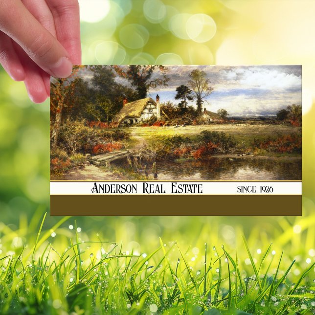 Carte de visite de l'immobilier de campagne vintag (Business card with vintage painting of the country side - nice a for rural based real estate agent)