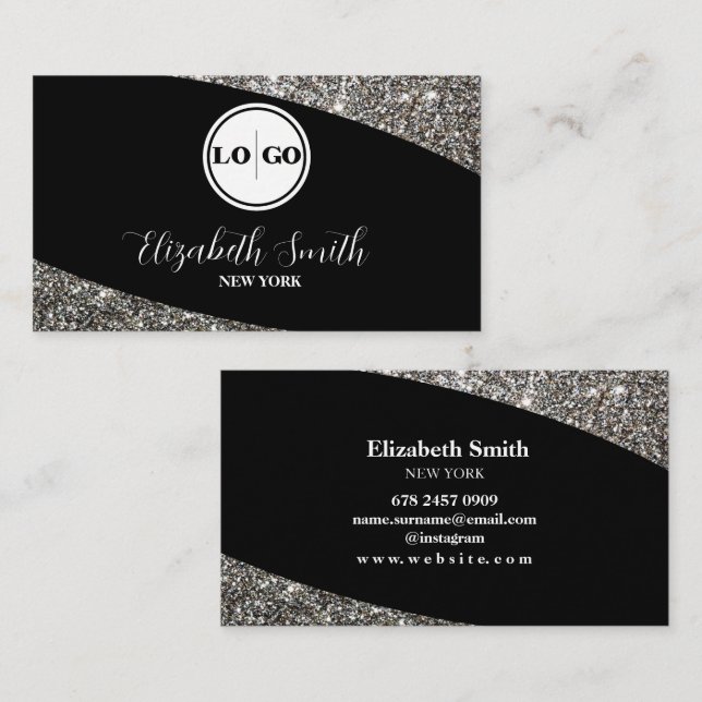 Carte de visite de logo en argent et noir (Devant / Derrière)