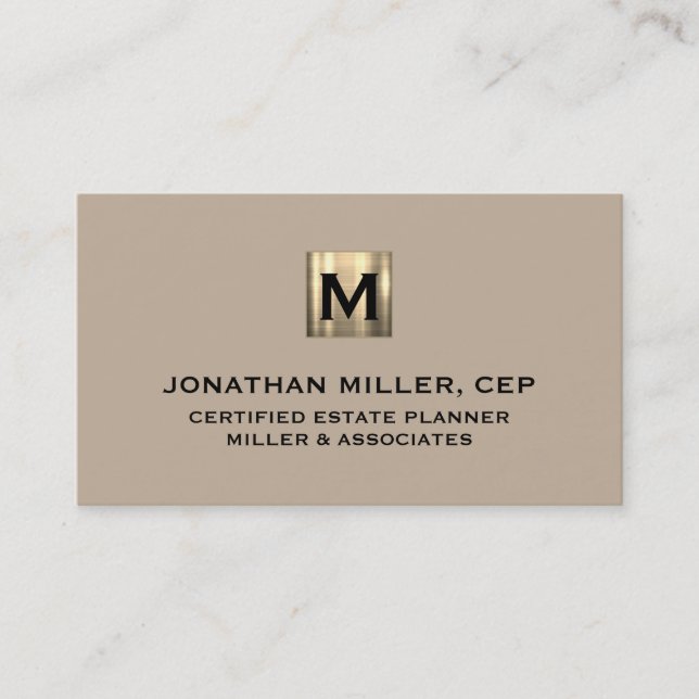 Carte de visite de logo initial de luxe beige (Devant)