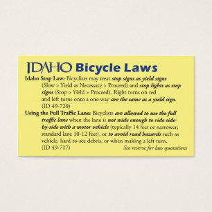 Carte de visite de loi de vélo de l'Idaho