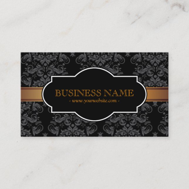 Carte de visite de luxe Gold Stripe noir Damask (Devant)