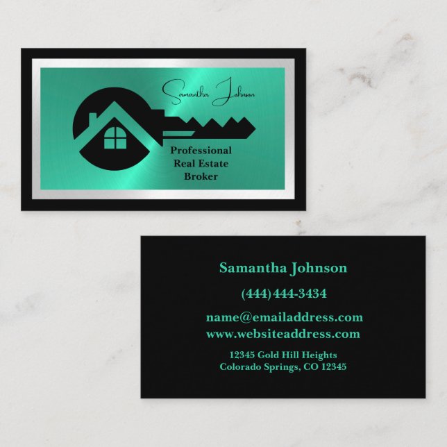 Carte de visite de luxe noir et turquoise pour l'i (Devant / Derrière)