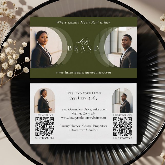 Carte de visite de luxe pour agent immobilier prof (Luxury Classy Dual Agent Professional Real Estate Business Card)