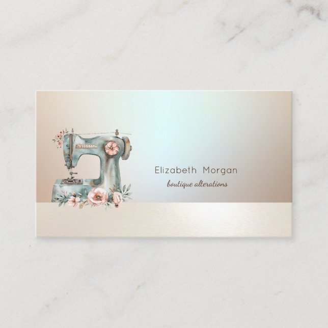 Carte de visite de machine à coudre florale chic (Devant)