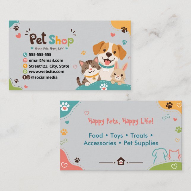 Carte de visite de magasin d'animaux de compagnie  (Devant / Derrière)