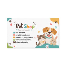 Carte de visite de magasin d'animaux de compagnie