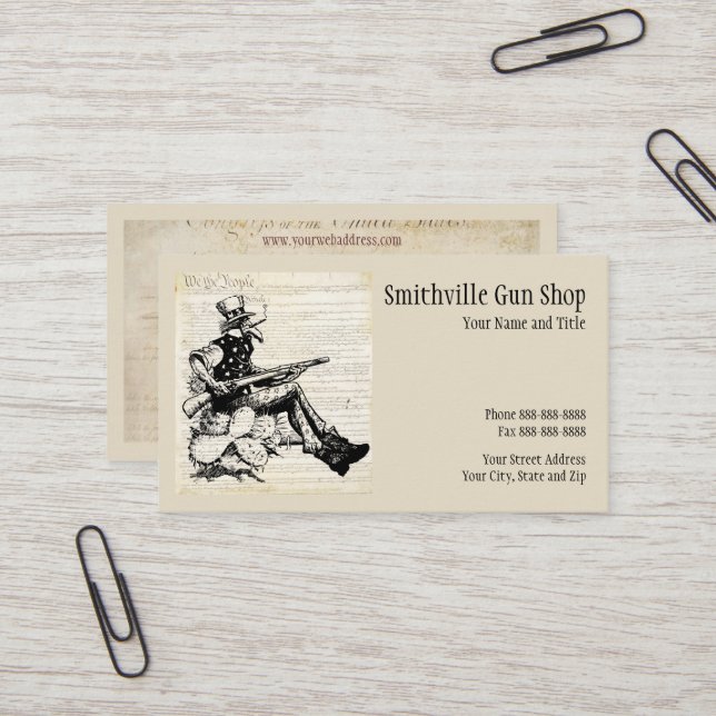 Carte de visite de magasin d'armes à feu (Devant/Arrière en situation)