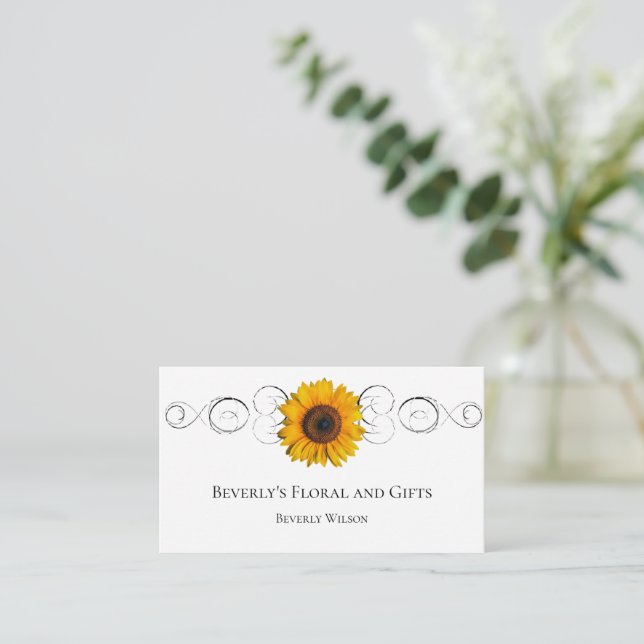 Carte de visite de magasin de fleurs de tournesol (Debout devant)
