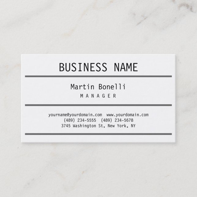 Carte de visite de manager gris blanc noir tendanc (Devant)