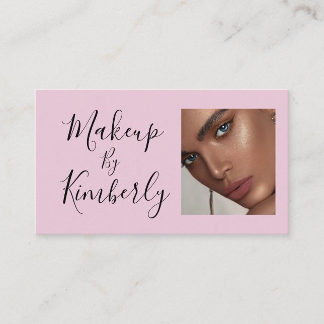 Carte de visite de maquillage à écriture rose et n (Devant)
