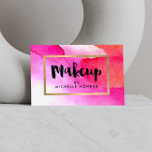 Carte de visite de maquillage de couleur rose gras<br><div class="desc">Cet élégant modèle de carte design présente un texte peint à la main pour "maquillage" suivi de votre nom ou nom d'entreprise sur une laverie d'aquarelles rose vif pour une belle identité de marque sur ce carte de visite pour les maquilleurs. La fausse bordure métallique en feuille d'or ajoute un...</div>