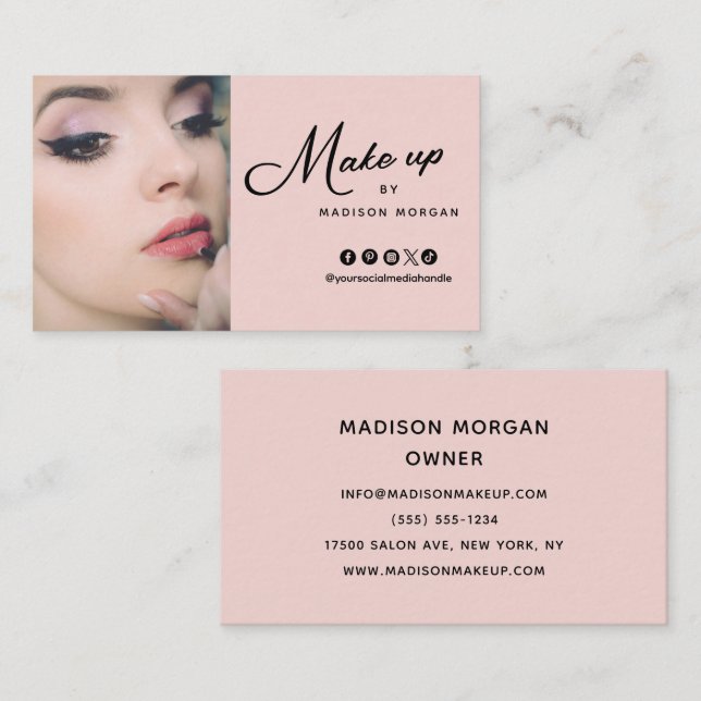 Carte de visite de maquillage écriture rose blush (Devant / Derrière)