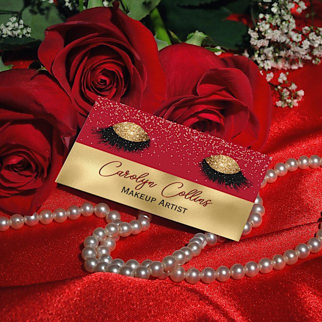 Carte de visite de maquillage rouge et or (Créateur téléchargé)