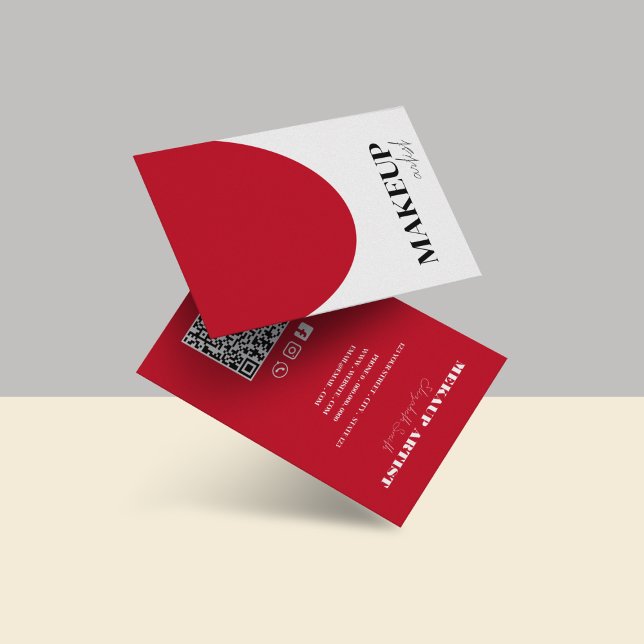 Carte de visite de maquilleuse avec QR Code rouge  (Créateur téléchargé)