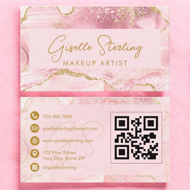Carte de visite de maquilleuse Luxe Rose Pâle Agat (Créateur téléchargé)