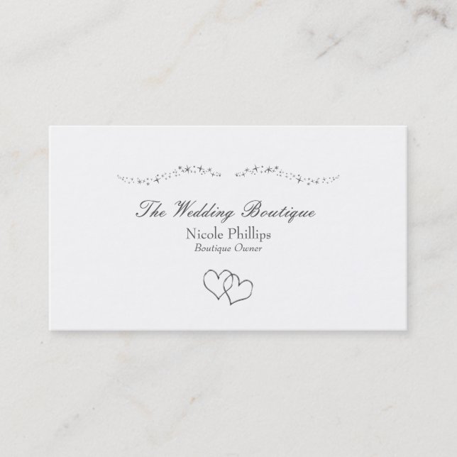 Carte de visite de mariage Silver Hearts & Sparkle (Devant)