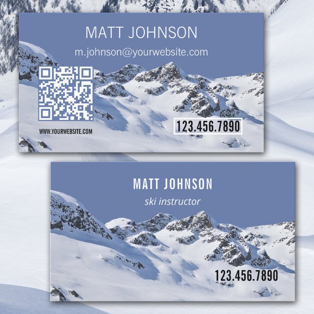 Carte de visite de moniteur de ski en montagne en  (Créateur téléchargé)