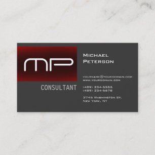 Carte de visite de monogramme gris-rouge tendance