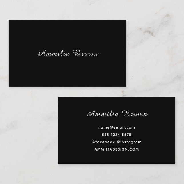Carte de visite de monogramme noir | Script élégan (Devant / Derrière)