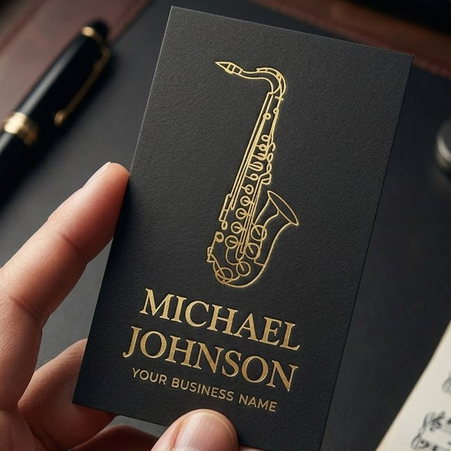 Carte de visite de musicien de luxe Saxophone Or   (Créateur téléchargé)