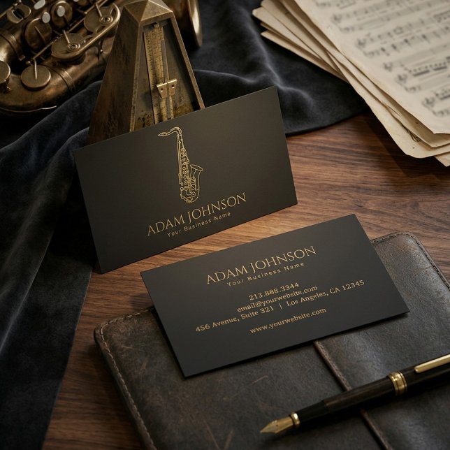 Carte de visite de musicien de luxe Saxophone Or   (Créateur téléchargé)