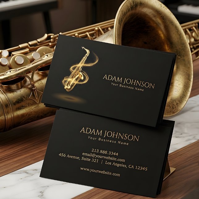 Carte de visite de musicien de luxe Saxophone Or   (Créateur téléchargé)