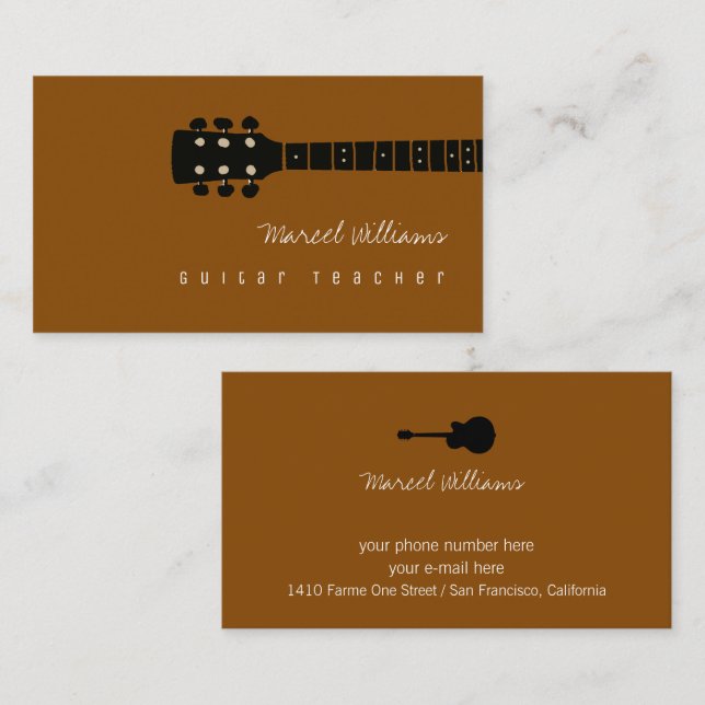 Carte de visite de musicien pour professeurs de gu (Devant / Derrière)