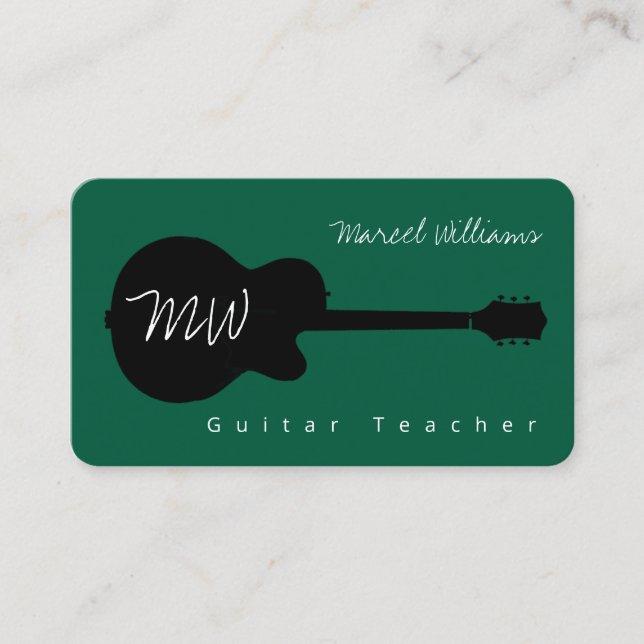Carte de visite de musicien vert avec guitare noir (Devant)