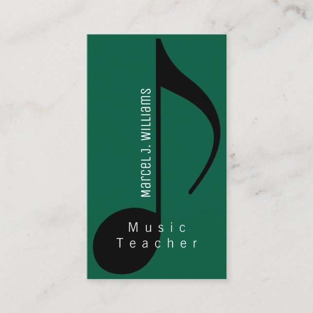 Carte de visite de musicien vert avec note de musi (Devant)