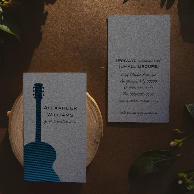Carte de visite de musique de guitare rayée, bleu (Blue Striped Guitar Music Business Card)