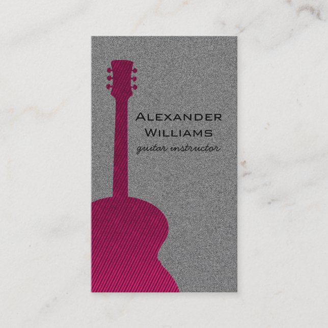 Carte de visite de musique de guitare rayée, rose (Devant)
