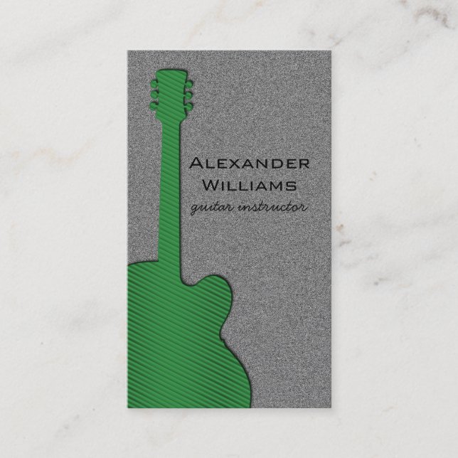 Carte de visite de musique de guitare rayée, vert  (Devant)